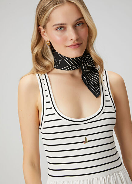 Black Striped Silk Scarf