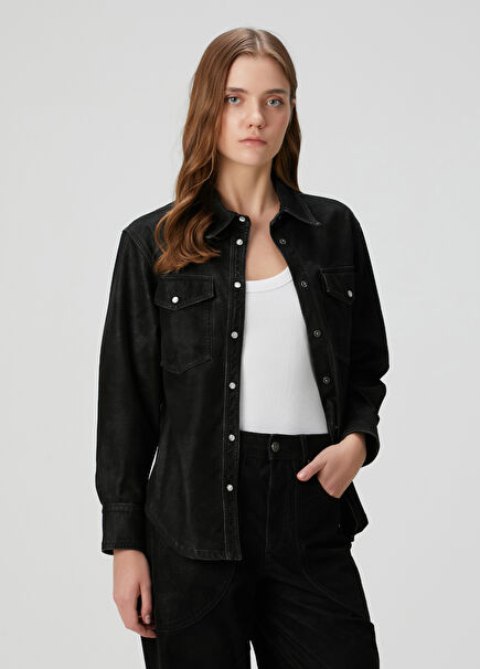 Karima Siyah Suni Deri Gömlek