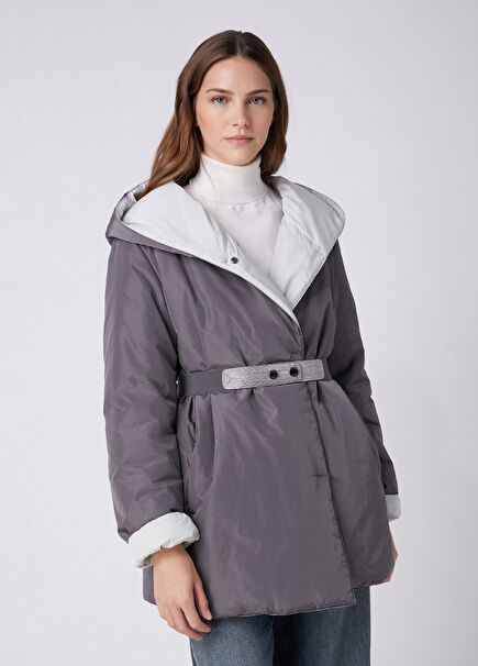 Grey White Reversible Hooded Jacket