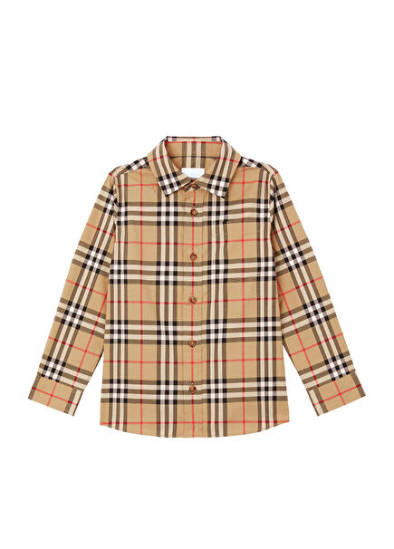 Owen Vintage Stretch Pamuklu Bej Unisex Çocuk Gömlek