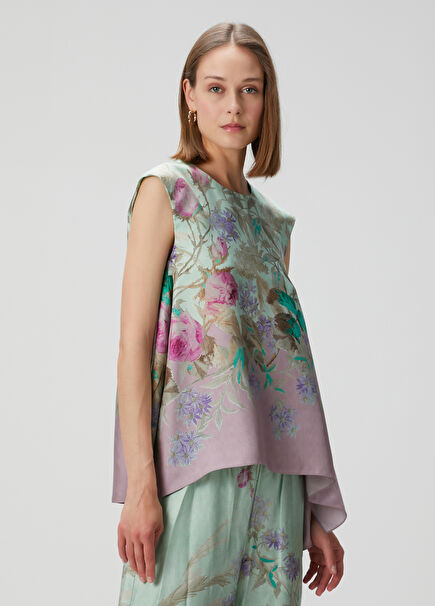 San Carlo Multicolored Floral Print Silk Blouse