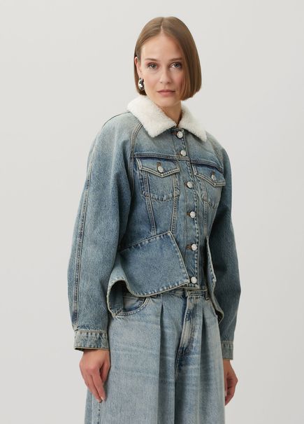 Mavi Volan Detaylı Denim Ceket