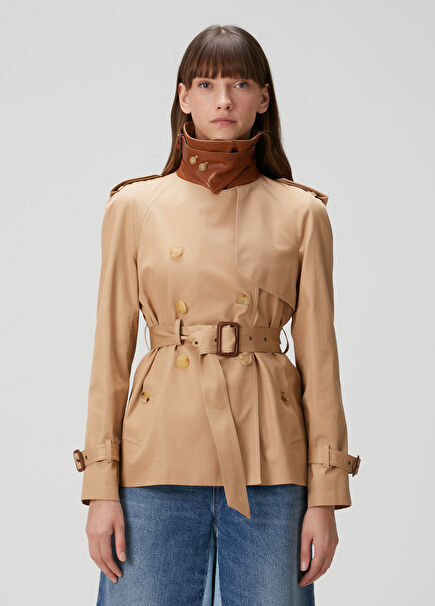 Bej Gabardin Kısa Pardösü