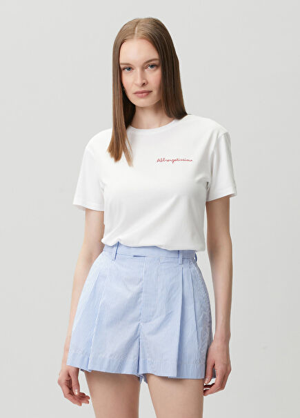 Emilie Beyaz Nakışlı T-shirt