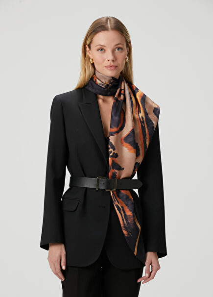 Black Leopard Print Silk Scarf