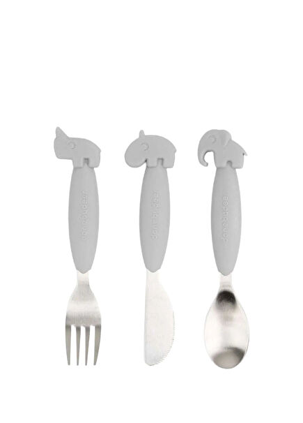 Deer Friends Grey Steel Kids Fork, Spoon and Knife Set