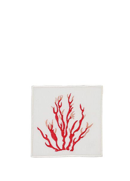 Coral Patterned 4-Pack Red Linen Coaster