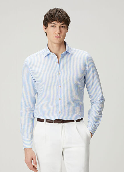 Blue White Striped Linen Shirt