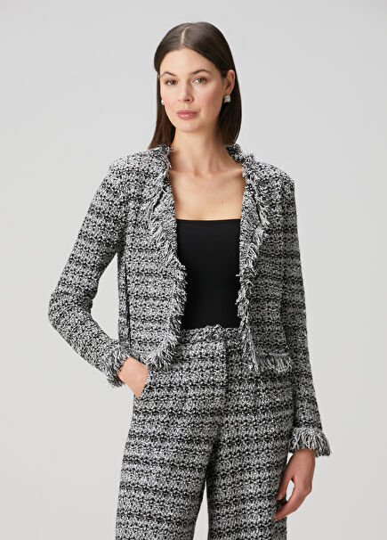 Black White Glitter Tweed Jacket
