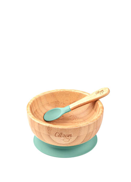 Yeşil Vakum Tabanlı Organik Bambu Kase Kaşık Seti