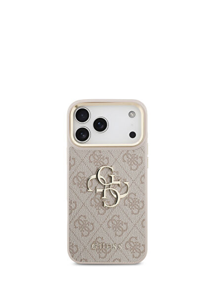 iPhone 17 Pro Max Büyük 4G Metal Logolu Kalın Askılı Pembe Telefon Kılıfı