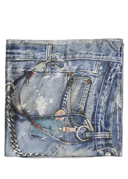 Blue Denim Printed Men's Silk Scarf