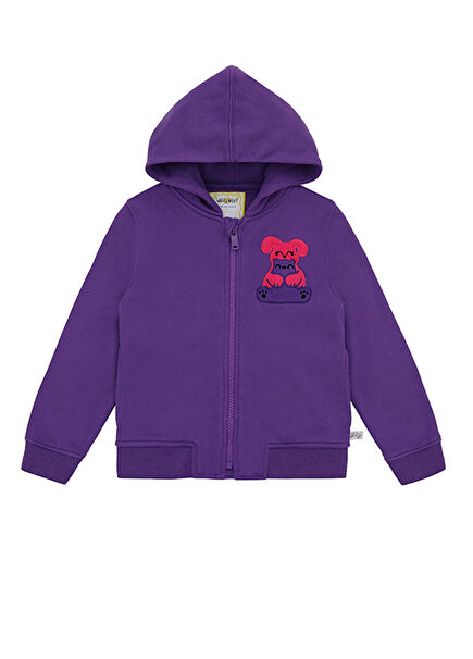 Mor Kapüşonlu Fermuarlı Ses Çıkaran Unisex Çocuk Sweatshirt 