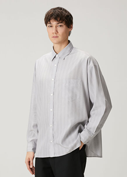 Gri Çizgi Desenli Gömlek