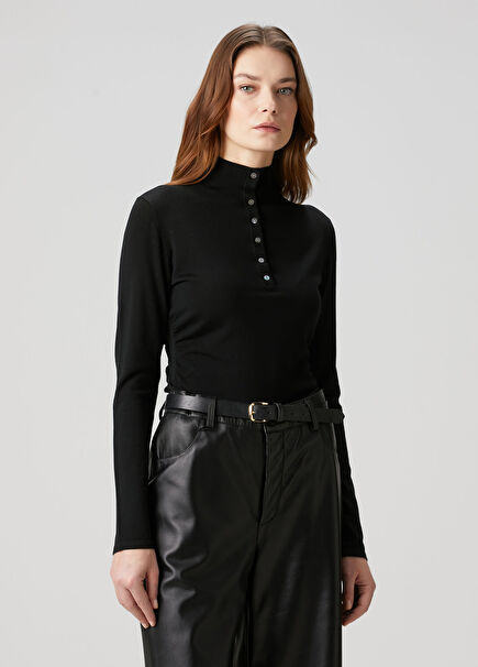 Black Button Detailed Wool Sweater