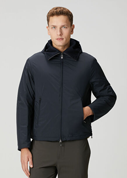 Navy Blue Hooded Coat