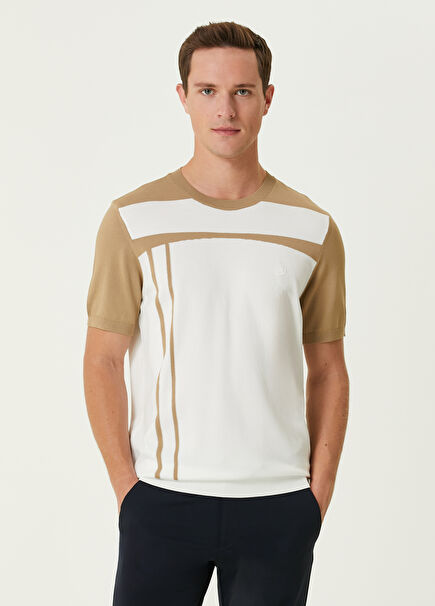 Camel Jacquard Short Sleeve Sweater
