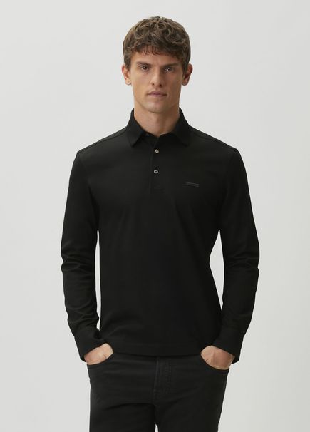 Black Long-Sleeve Polo Shirt