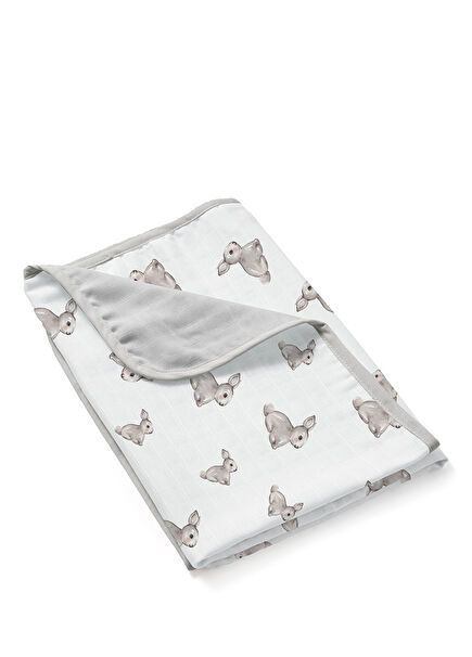 %100 Pamuk Iconique Lapin Gri Çift Kat Müslin Bebek Battaniyesi 65 x 65 cm