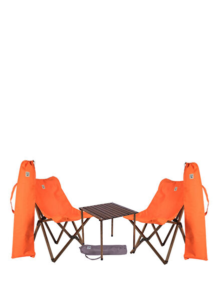 Antrasit Turuncu Ahşap Katlanır Masa Sandalye Seti