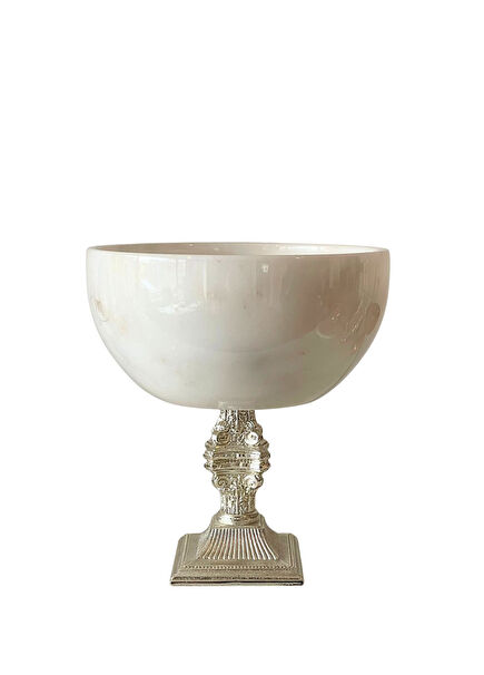 Corinthian Brass Legged White Marble Decorative Bowl 20 cm