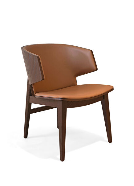 Sarr Leather Upholstered Caramel Solid Dark Oak Armchair