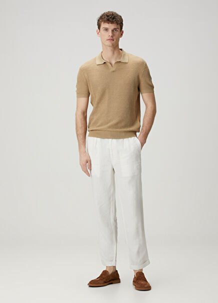White Waist Corded Linen Trousers
