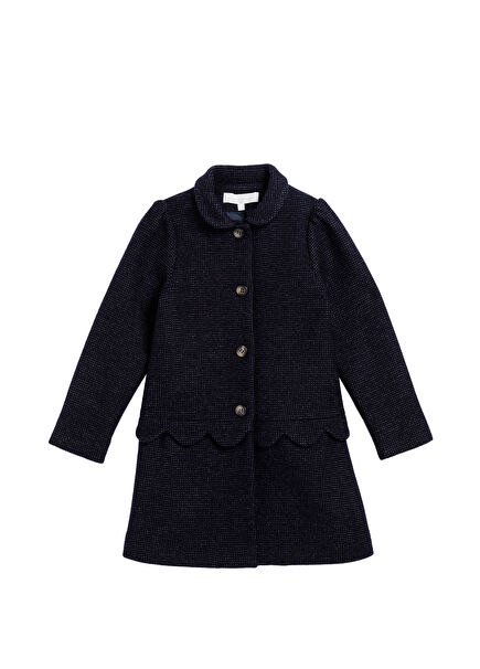 Navy Blue Baby Collar Buttoned Girls' Coat