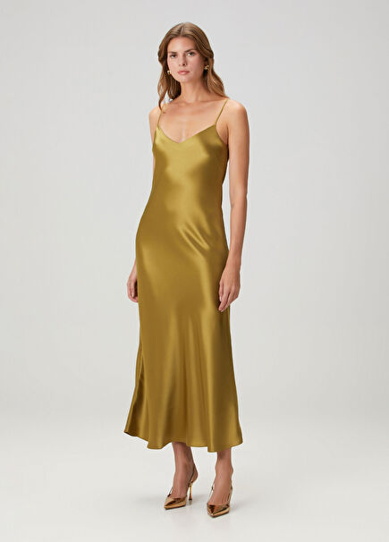 Khaki Midi Evening Dress