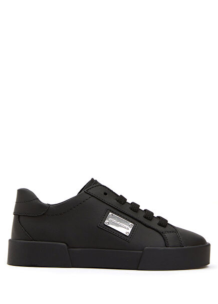 Siyah Logolu Erkek Çocuk Deri Sneaker