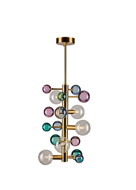 Bubble Metal Matte Gold Clear Glass Detailed Metal Pendant Chandelier