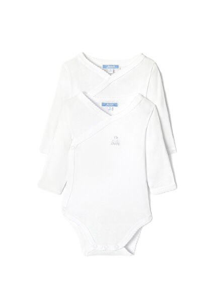 White Newborn Boy Long Sleeve 2-Pack Bodysuit Set