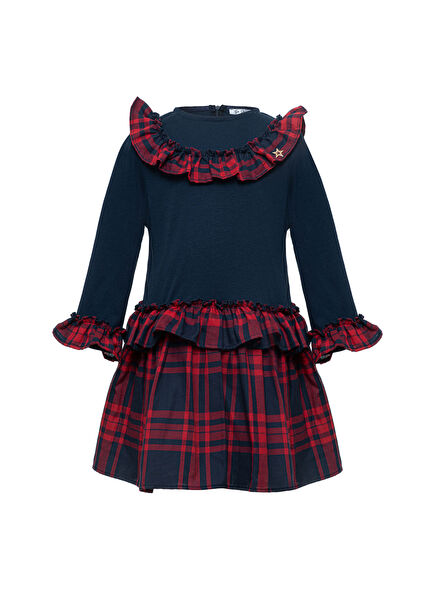 Eliza Lacivert Ekose Desen Kız Çocuk Elbise