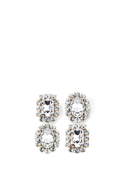 Kristal Taşlı Kadın Altın Kaplama Sallantılı Küpe