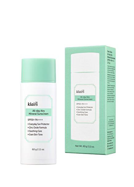 All-Day Airy Mineral Sunscreen SPF50+ PA++++ Leke Karşıtı Mineral Güneş Kremi 60 gr