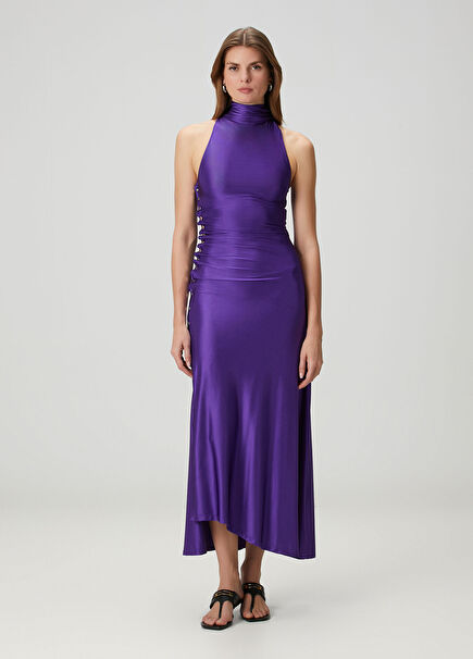 Purple Draped Maxi Evening Dress