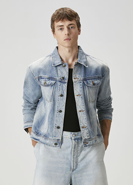 Indigo Figür Detaylı Denim Mont