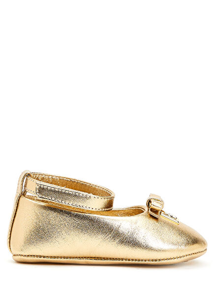 Gold Logolu Kız Bebek Deri Babet