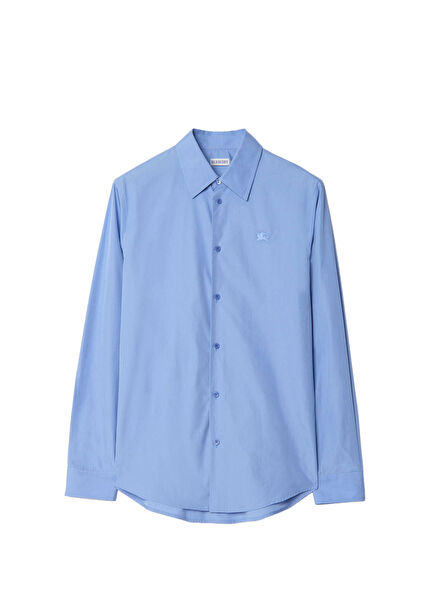 Cotton Poplin Blue Regular Fit Long Sleeve Men's Shirt