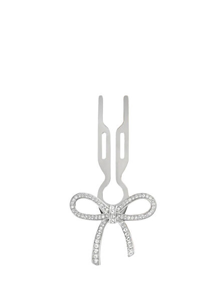 Franchimon Nº1 Hairpin Ribbon Finish White Gold Swarovski Taşlı Kurdaleli Kadın Saç Tokası 