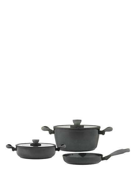 Colorgy Diamond Pro Grey Black Ceramic 5-Piece Pots and Pans Set