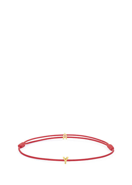 Şans Kırmızı İp Y Harfli 925 Ayar Gümüş 18 Ayar Altın Kaplama Kadın Bileklik