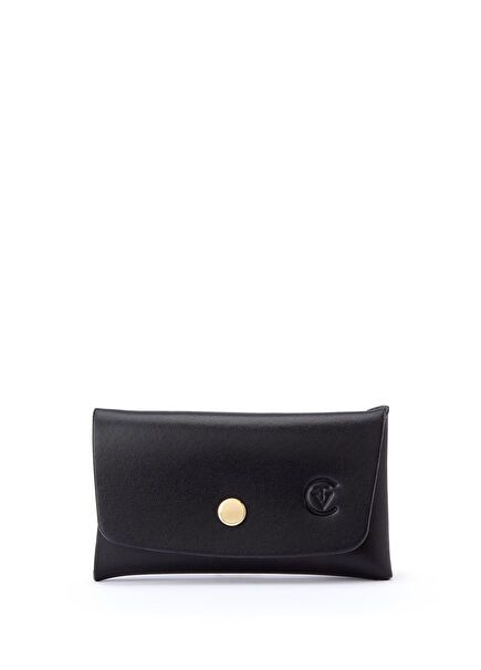 Siyah Deri Çift Girişli Kadın Cüzdan