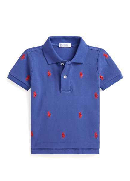 Blue Logo Embroidered Baby Boy Polo T-Shirt