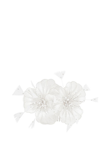 Nuvis Beyaz Kristal Taşlı Tüy Kadın Duvak Aksesuarı
