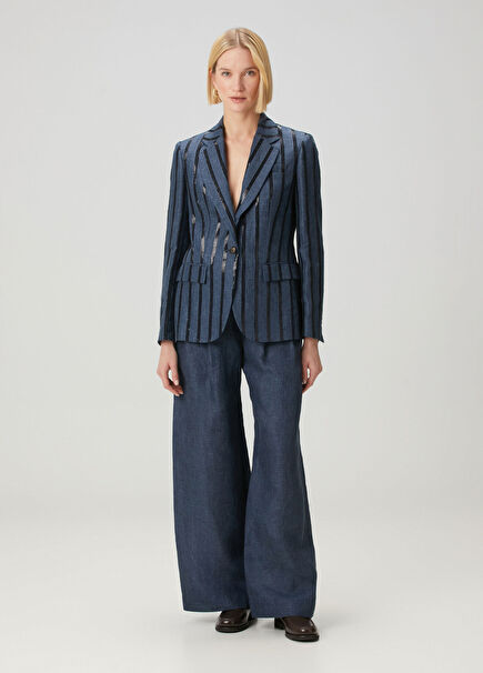 Dark Blue Wide Leg Linen Pants