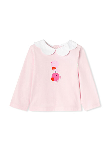 Pink Scalloped Collar Long Sleeve Baby Girl T-Shirt