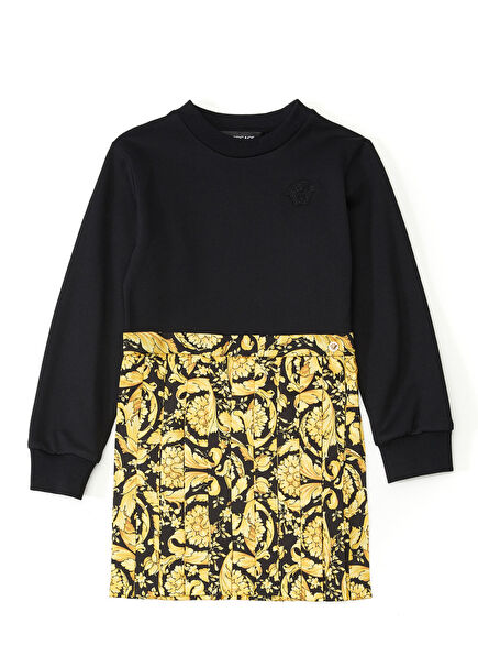 Black Gold Baroque Patterned Girls Dress