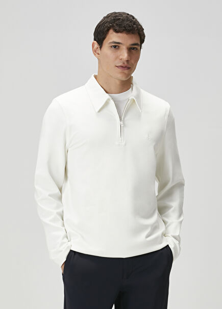 Comfort Fit Off White Polo Sweatshirt