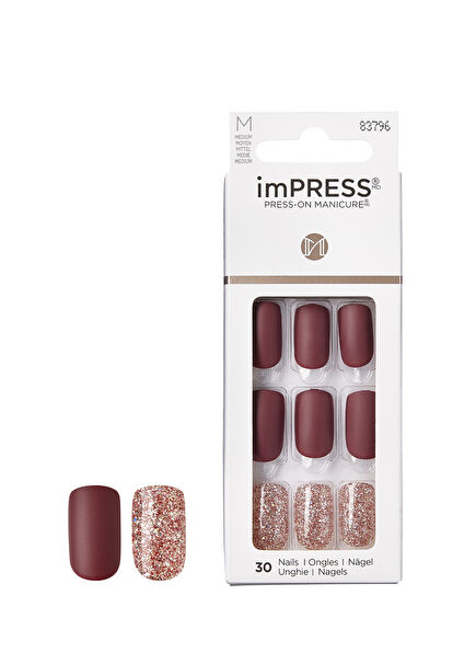 Matte Burgundy Glitter Self-Adhesive Long Fake Nail